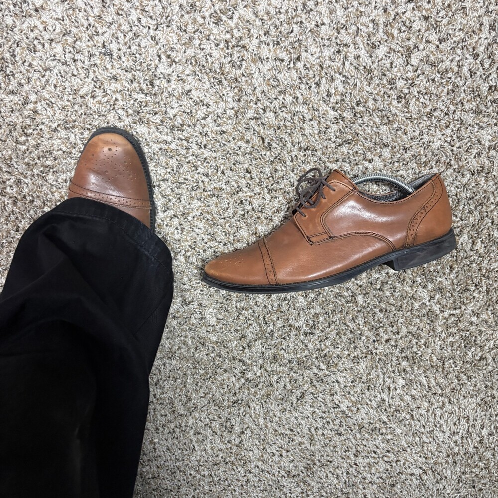 Chaps Tan Leather Western Oxford Dress Shoes Mens size 10.5